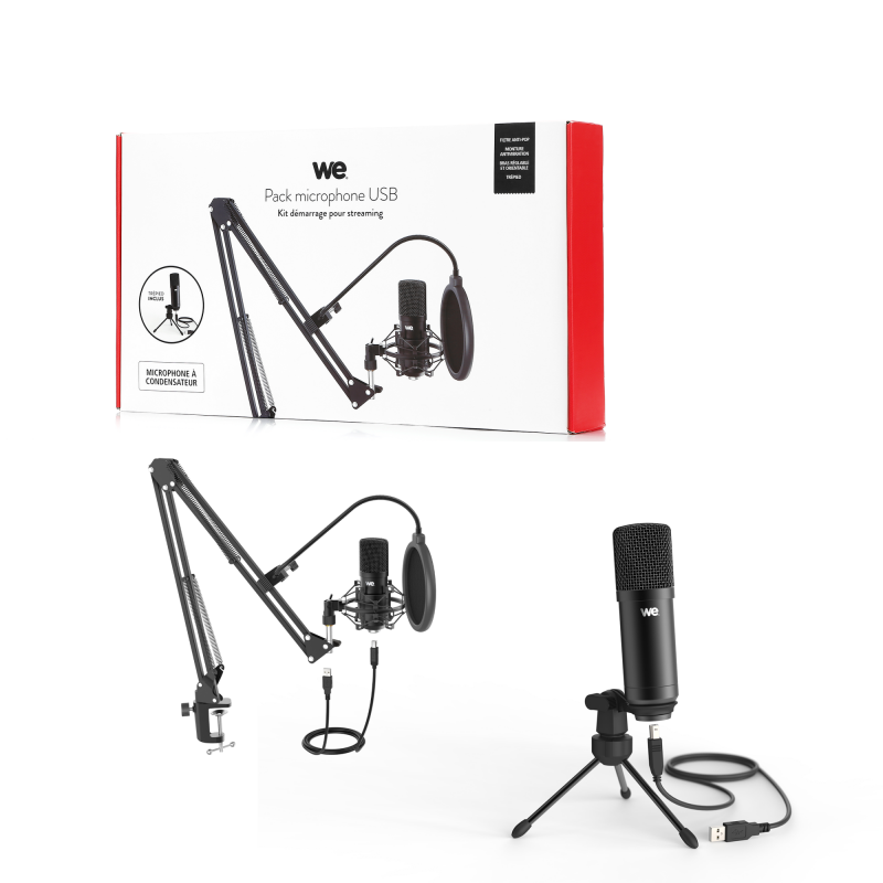 Pack Microphone à Condensateur USB avec Support Réglable