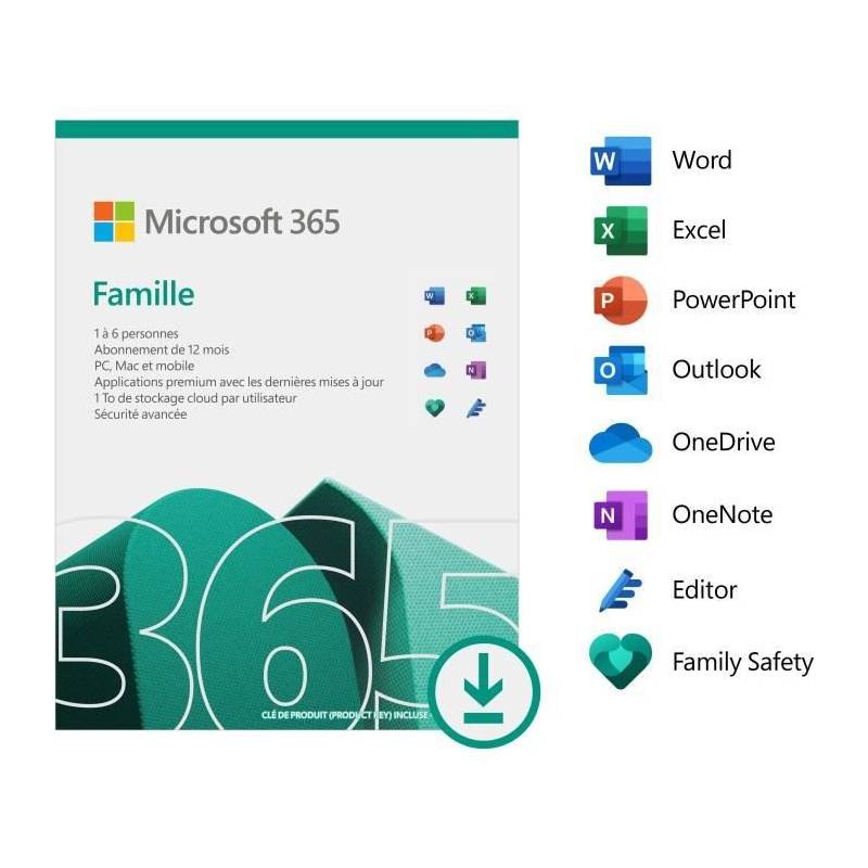 Microsoft 365 Famille - Jusqu'à 6 utilisateurs - PC ou Mac - 12 mois -  Logiciels - Achat & prix
