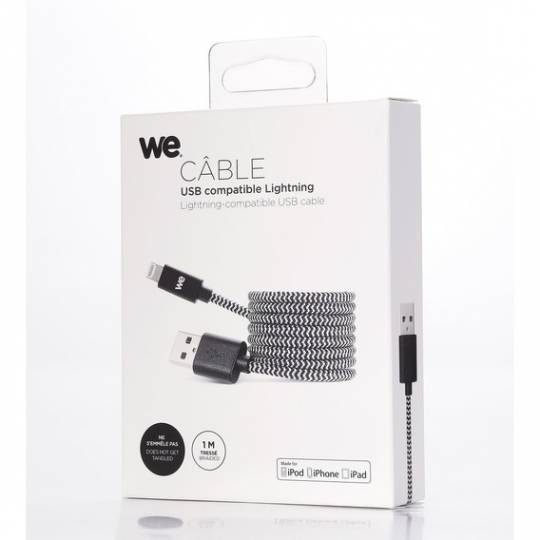 WE - Câble tressé USB-C vers Lightning avec charge rapide - 1 mètre