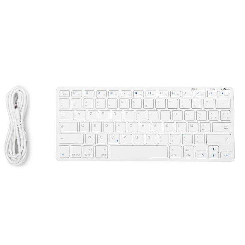 Bluestork Mini Clavier Sans Fil Bluetooth AZERTY Français - Compact Ultra Mince Pour PC Windows Et Mac, Silencieux, 2024 (Blanc)
